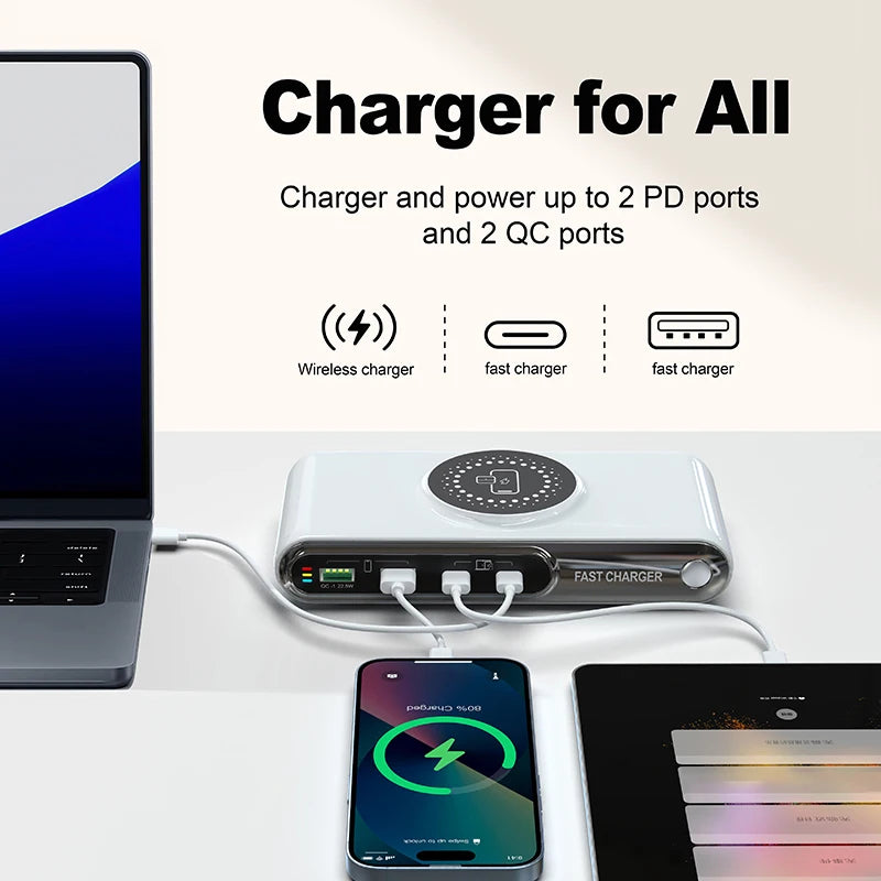 5-in-1 USB C Charger Station with LED Colour Nighting 72W 4-Ports Magnetic Wireless Charging Station PD45W Fast Charger F9A