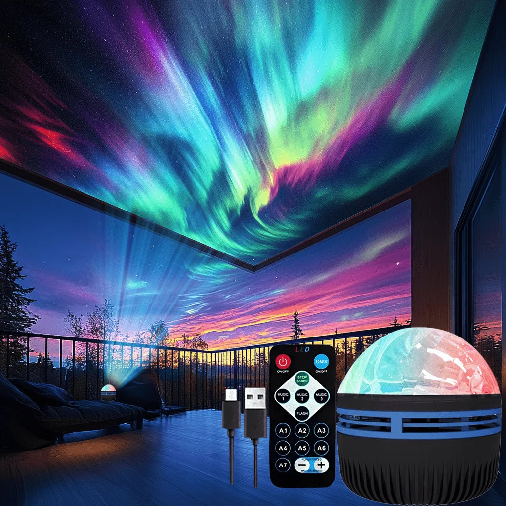 LED Starry Sky Galaxy Projector Ambient Light Aurora/Water Wave Night Light  Auto Rotate Remote 7 Color RGB USB Room Decor Light