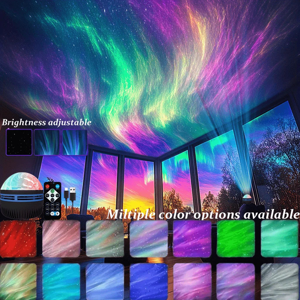 LED Starry Sky Galaxy Projector Ambient Light Aurora/Water Wave Night Light  Auto Rotate Remote 7 Color RGB USB Room Decor Light