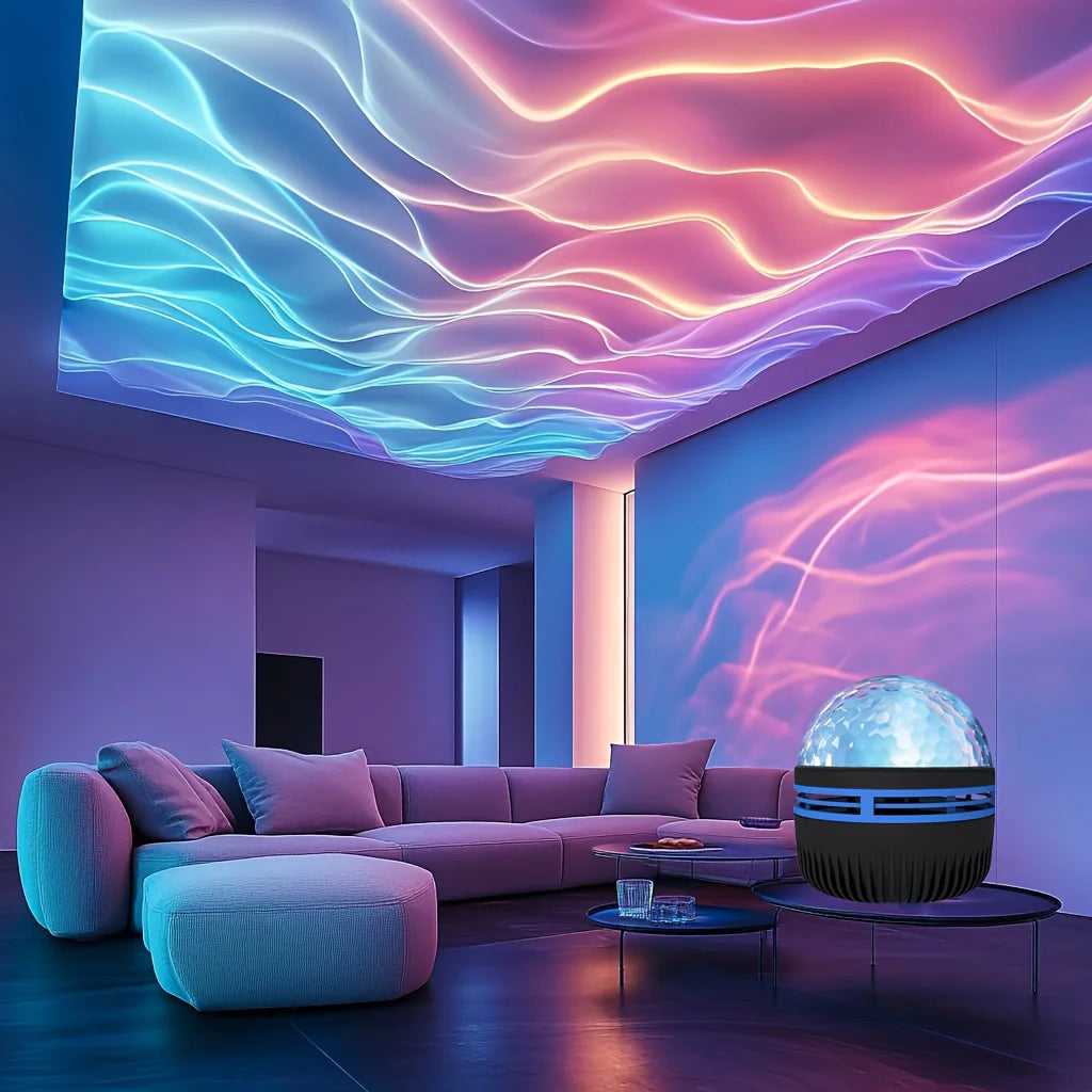 LED Starry Sky Galaxy Projector Ambient Light Aurora/Water Wave Night Light  Auto Rotate Remote 7 Color RGB USB Room Decor Light